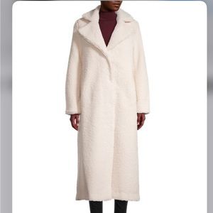 ELIE TAHARI Faux Sherpa Teddy Fur Trench Coat Cream Ivory sz Medium